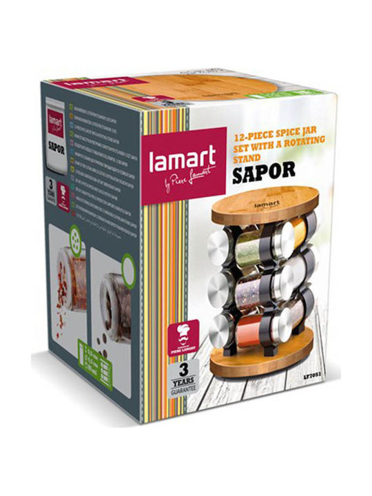 Lamart Sapor Spice Θήκες Μπαχαρικών Γυάλινες σε Περιστρεφόμενη Βάση Καφέ 12τμχ