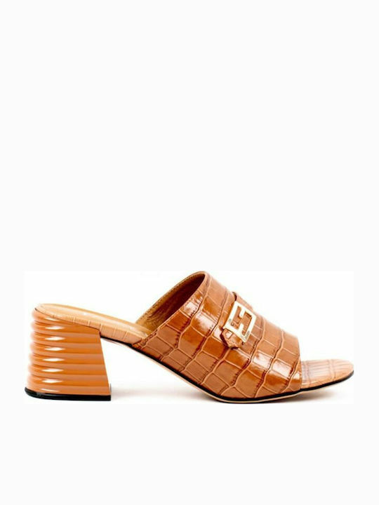 Foxy Mules με Χοντρό Χαμηλό Τακούνι σε Καφέ Χρώμα