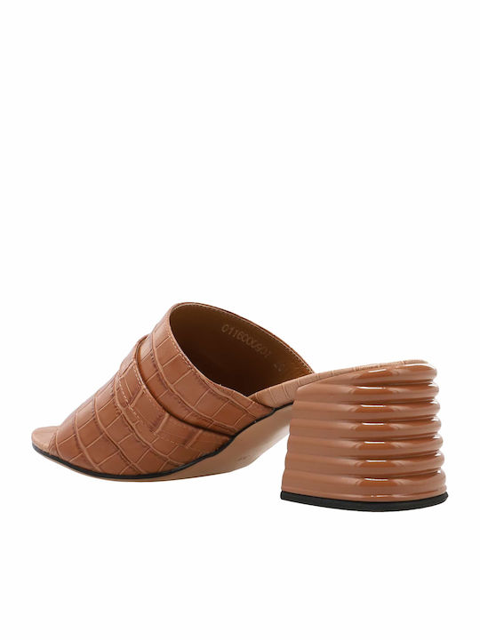 Foxy Mules με Χοντρό Χαμηλό Τακούνι σε Καφέ Χρώμα