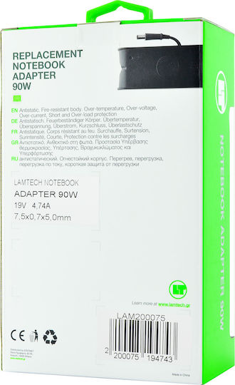 Lamtech Φορτιστής Laptop 90W 19V 4.74A για HP χωρίς Καλώδιο Τροφοδοσίας