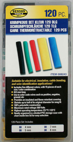 Benson Heat-Shrink Tubing Case with Shrinkage Ratio 2:1 Colored 120 pieces 120pcs 008243