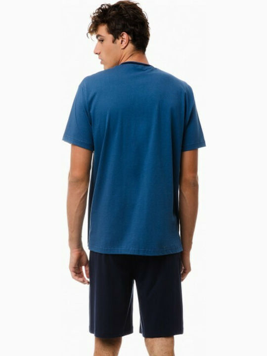 Minerva 90-70908 Men's Summer Cotton Pajamas Set Raf Blue