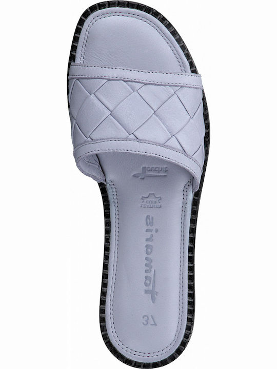 Leather Women's Flat Sandals in Light Blue Color