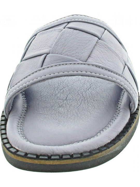 Leather Women's Flat Sandals in Light Blue Color