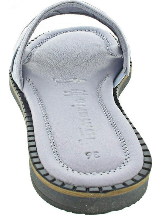 Leather Women's Flat Sandals in Light Blue Color