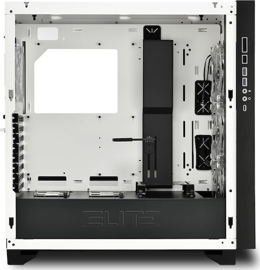 Sharkoon Elite Shark CA300H Геймърско бюро Midi Tower Компютърна кутия със страничен прозорец и RGB осветление Бял
