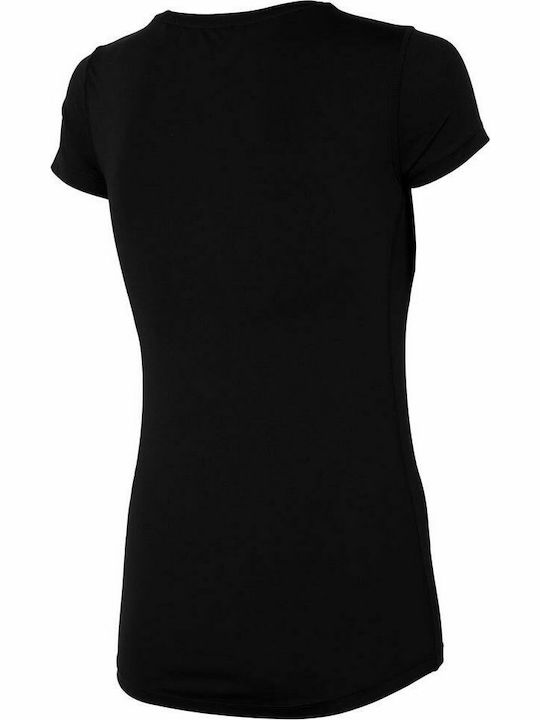 4F Damen Sportlich Bluse Kurzärmelig Schwarz