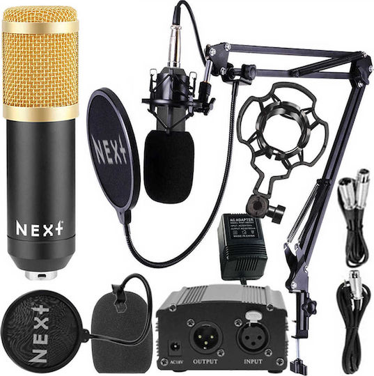 Next Phantom Power Kit Set Condenser Microphone Shock Mounted for Vocals in Gold Color