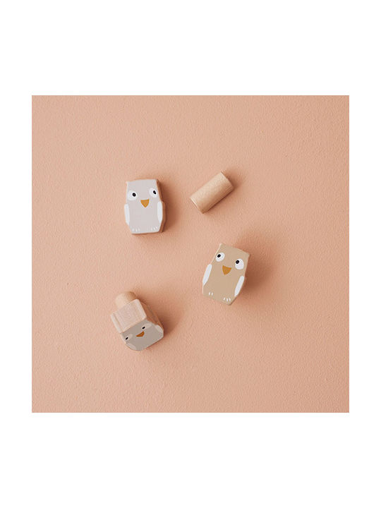 Kids Concept Wooden Kids Wall Mounted Hanger with One Hook Owl Edvin Beige 4x5x5.5cm 3pcs