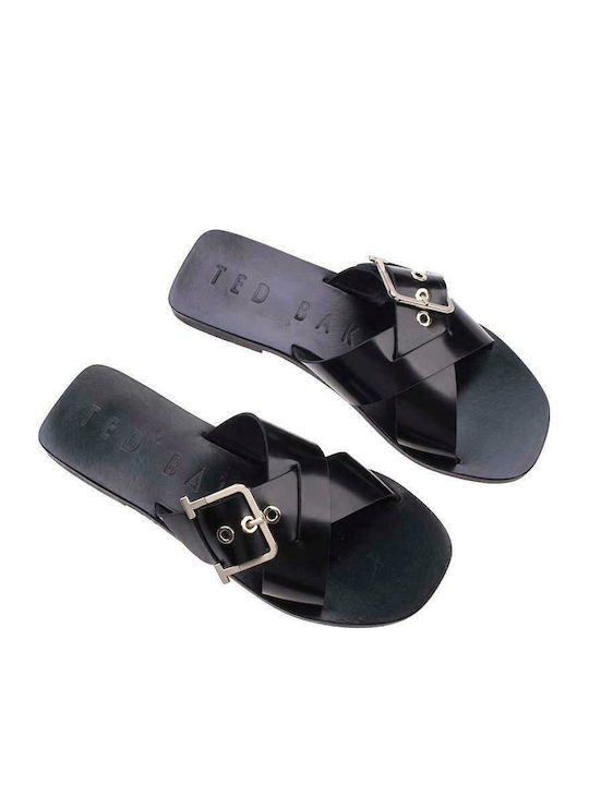 Joseei Leather Women's Flat Sandals in Black Color