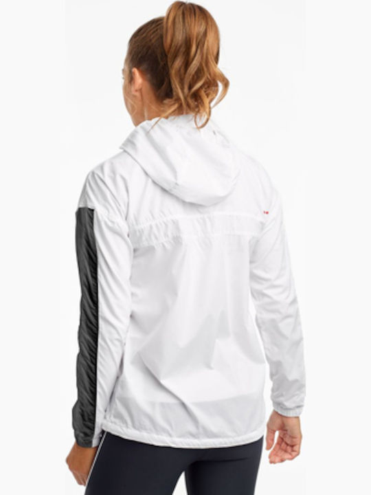 Saucony Packaway Women's Running Short Sports Jacket for Spring or Autumn with Hood White