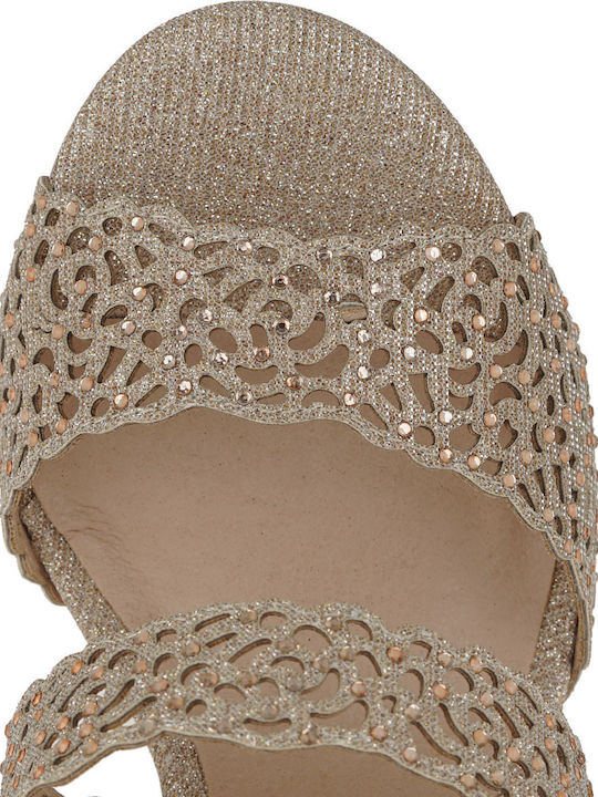 Stoff Sandalen mit Strass Gold
