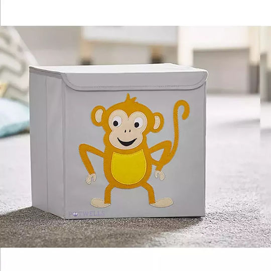 Potwells Детска кутия за съхранение, сгъваема от плат Monkey Сив 33x32x32см 1бр
