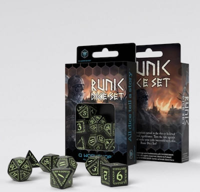 Q Workshop Runic Dice Set Black & White (Glow in the Dark)