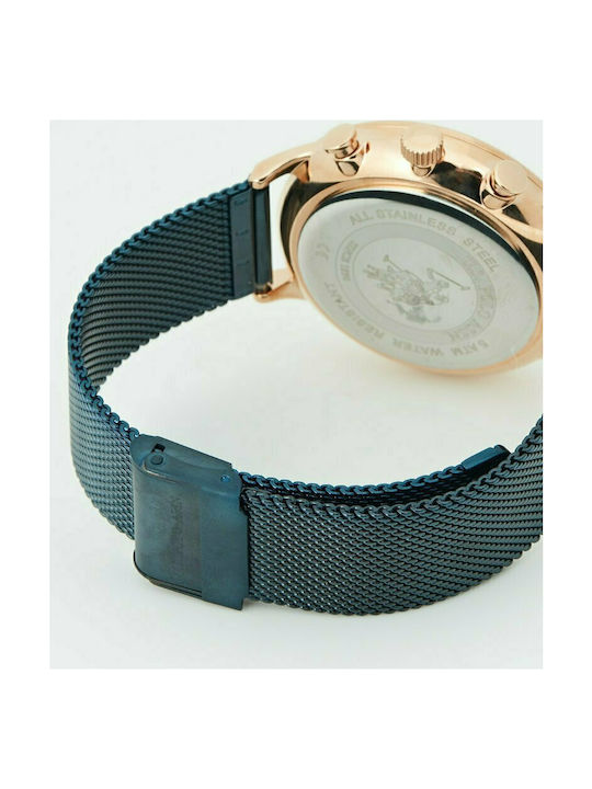 U.S. Polo Assn. Watch Chronograph with Blue Metal Bracelet