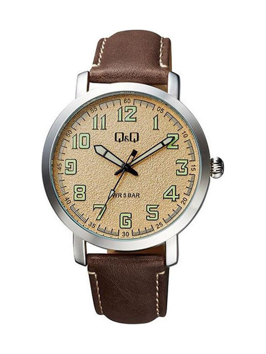 Q&Q Watch Battery with Brown Leather Strap QB28J315Y