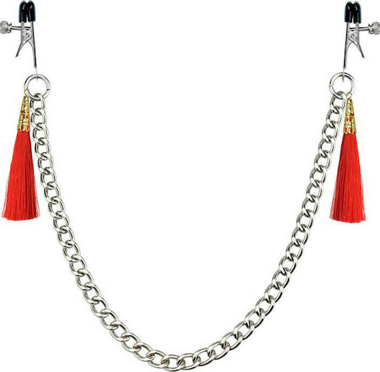 Lovetoy Tassel Nipple Clamp with Chain Σφιγκτήρες Θηλών σε Κόκκινο Χρώμα