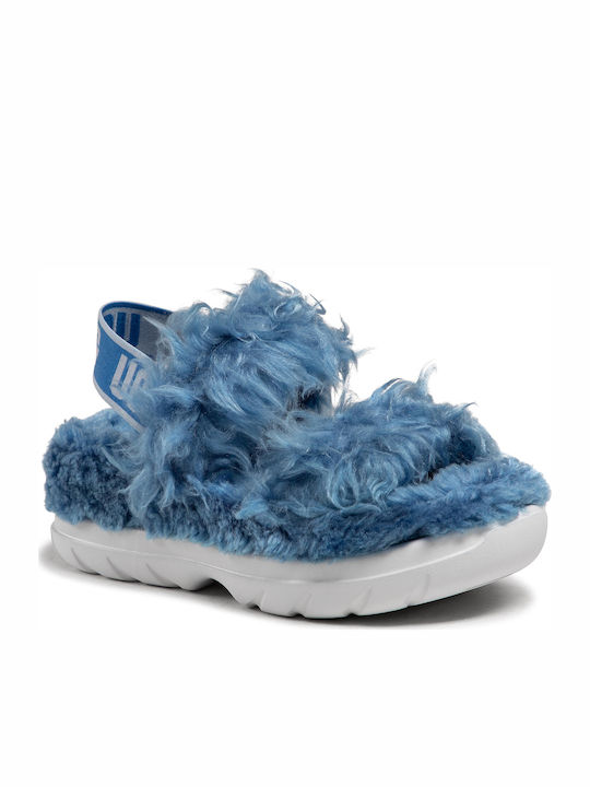 Fluff Sugar Women's Flat Sandals Flatforms in Blue Color