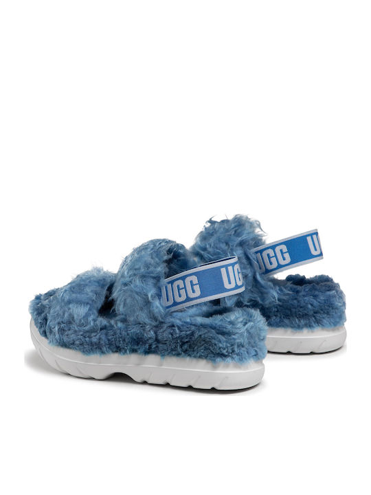 Fluff Sugar Women's Flat Sandals Flatforms in Blue Color