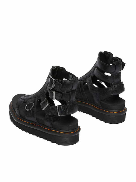 Olson Atlas Leather Women's Flat Sandals Gladiator Flatforms in Black Color