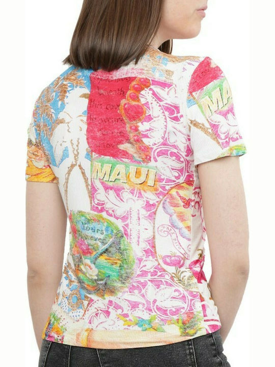 Desigual Feminin Tricou Floral Alb