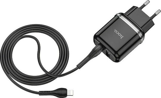 Hoco Ladegerät mit 2 USB-A Anschlüsse und Kabel Blitzschlag Schwarzs (N4 Aspiring)