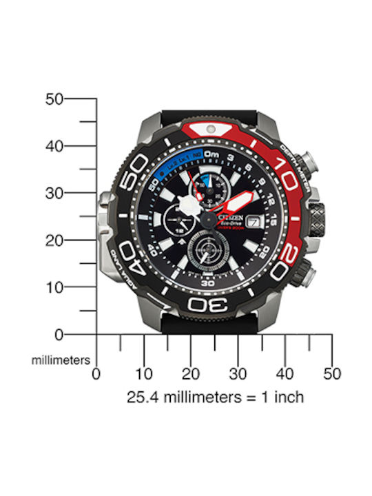Citizen Promaster Marine Diver Ανδρικό Ρολόι 47mm Χρονογράφος Eco - Drive με Μαύρο Καουτσούκ Λουράκι