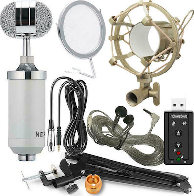 Next Condenser (Large Diaphragm) XLR Microphone Κιτ με Ακουστικά Shock Mounted/Clip On Mounting Voice in White Color