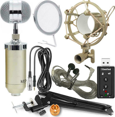 Next Condenser (Large Diaphragm) XLR Microphone Κιτ με Ακουστικά Shock Mounted/Clip On Mounting Voice in Silver Color