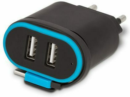 Forever Φορτιστής με 2 Θύρες USB-A και Καλώδιο USB-C Μαύρος (TC-02)