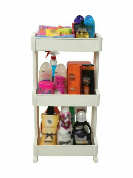 Kitchen Trolley Plastic White 3 Slots 39.5x37x75cm