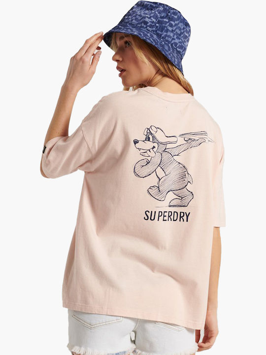 Superdry Military Narrative Damen T-shirt Rosa