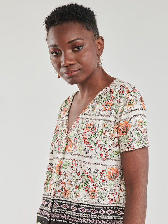 Cracovia Women's Summer Crop Top Short Sleeve with V Neckline White