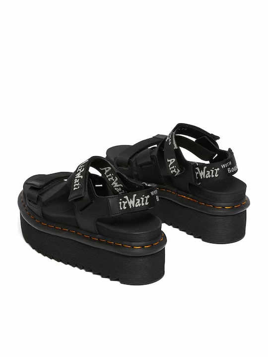 Kimber Leather Women's Flat Sandals Flatforms in Black Color