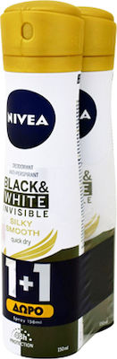 Nivea Black & White Invisible Silky Smooth Quick Dry Anti-perspirant Αποσμητικό 48h σε Spray 2x150ml
