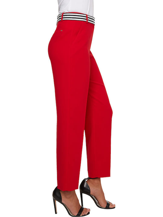 Ankle Women's High-waisted Fabric Trousers Regular Fit Red