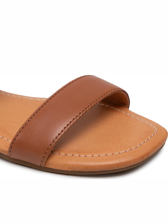1117284 Leather Women's Flat Sandals with Strap in Tabac Brown Color