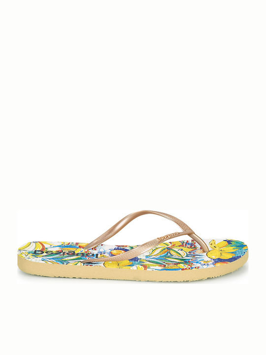 Desigual Tropicuban Frauen Flip Flops in Gelb Farbe