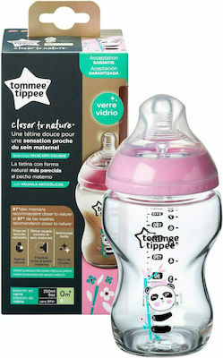 Tommee Tippee Glasflasche Closer To Nature Gegen Koliken mit Silikonsauger für 0+, 0+ m, Monate Pink Panda 250ml 1Stück