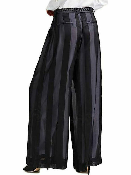 Guess Women's High-waisted Fabric Trousers in Regular Fit Striped Black