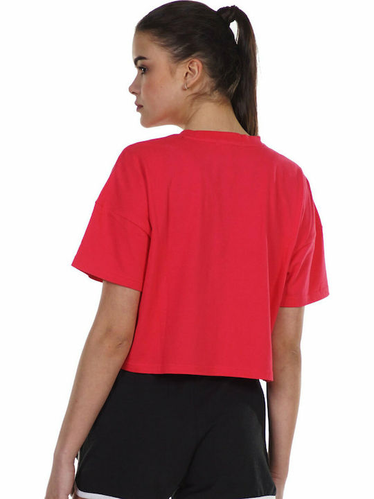 Body Action Women's Athletic Crop Top Short Sleeve Fuchsia