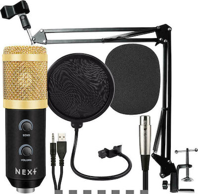 Next Condenser (Large Diaphragm) Microphone USB / 3.5mm Kit Reverb Volume Shock Mounted/Clip On Mounting Voice in Gold Color