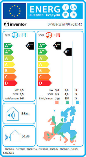 Inventor Dark 2 Klimaanlage Inverter 12000 BTU A+++ / A++ mit WiFi und Aqua-Ionisator Schwarz