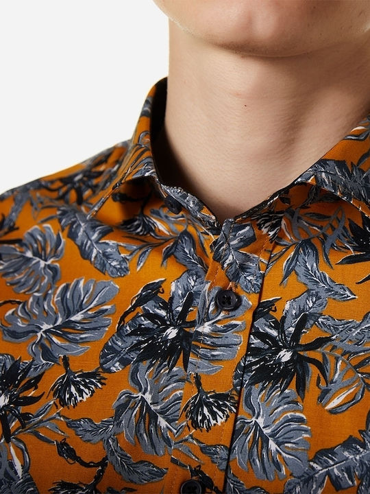 Μακρυμάνικo Πουκάμισο σε Κανονική Γραμμή Floral Κίτρινο