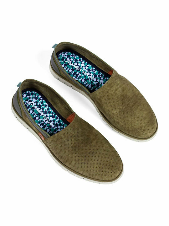 11162 Leather Men's Espadrilles in Green Color