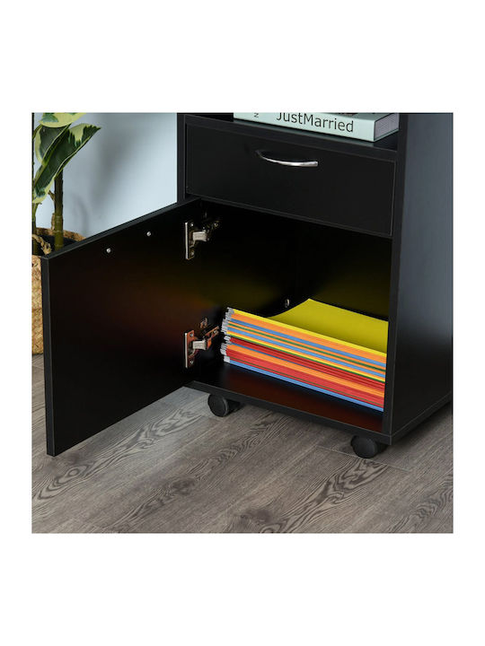 Office Storage Chipboard Drawer with Wheels & 2 Drawers Black L40xW35xH60cm