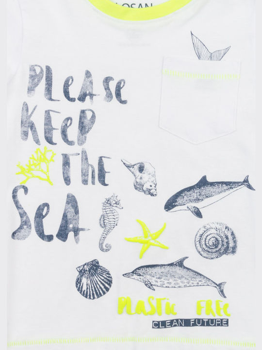 Losan Kids Set with Shorts Summer 2pcs White Σετ Βερμούδα με Μπλουζάκι "Please Keep the Sea"