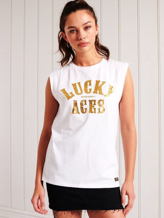 Military Women's Summer Cotton Sleeveless Top with V-Neck White