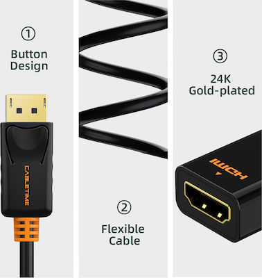 Cabletime AV586 1080p Converter DisplayPort male to HDMI female 1pcs