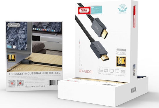 XO HDMI 2.1 Ultra High Speed 48Gbps 4K 120Hz HDR VRR Braided Cable HDMI Male - HDMI Male Length 3m Colour Black